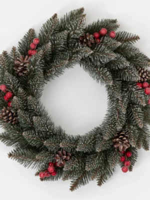 Siberian Frosted Spruce with Holly PVC wreath Ireland