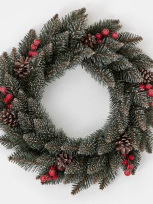 Siberian Frosted Spruce with Holly PVC Artificial Christmas Wreath